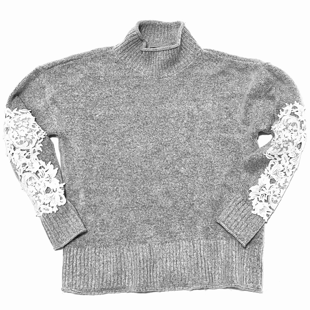 INC International Concepts Gray Turtleneck Sweater with White Lace